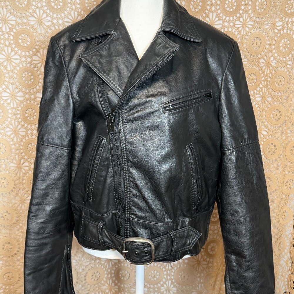 Vintage Black Leather Moto Jacket-Sz 40 (L)